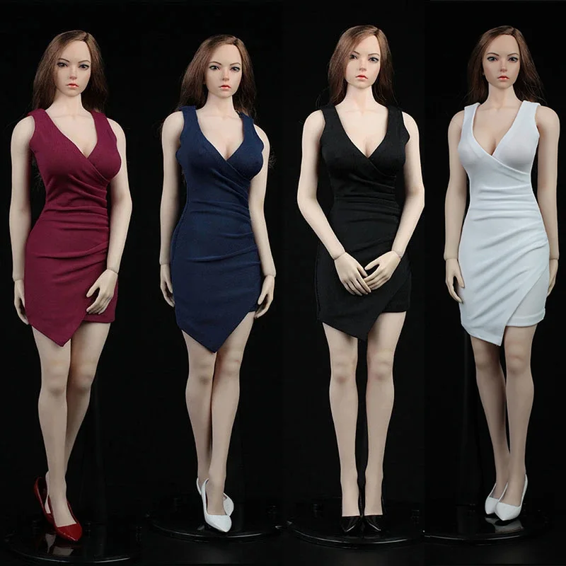 

5 Colors AFS A017 1/6 Scale Sexy Women's Sleeveless Dress V Neck Slim Bodycon Skirt Clothes Model Fit 12'' Soldier Action Figure
