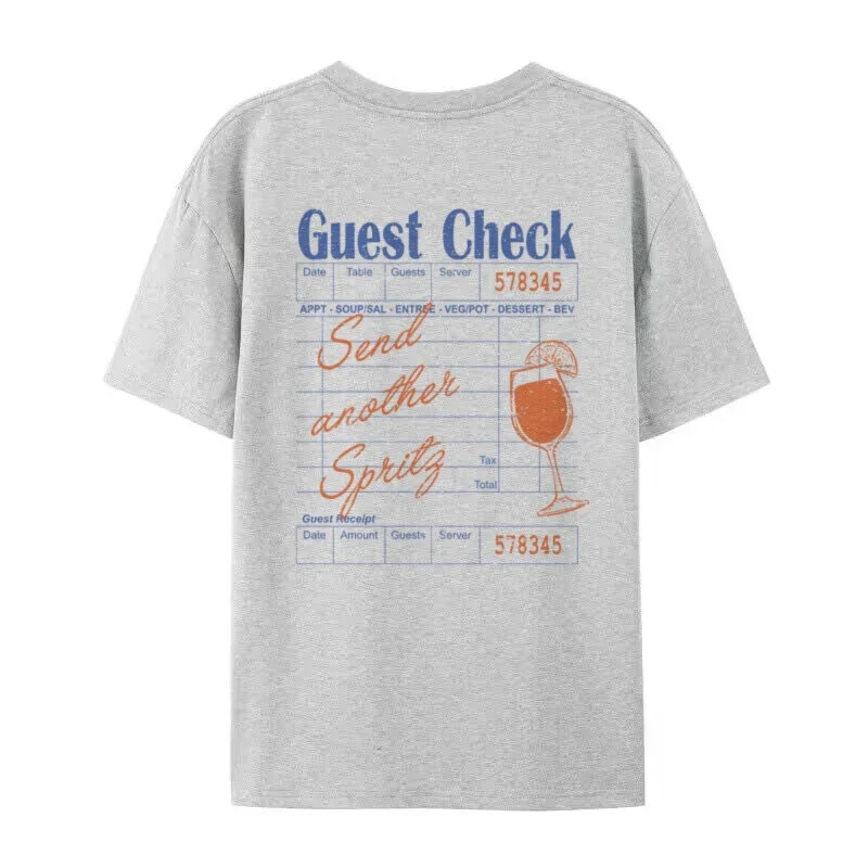 Women Back Print Vintage Guest Check Spritz T-Shirts Funny