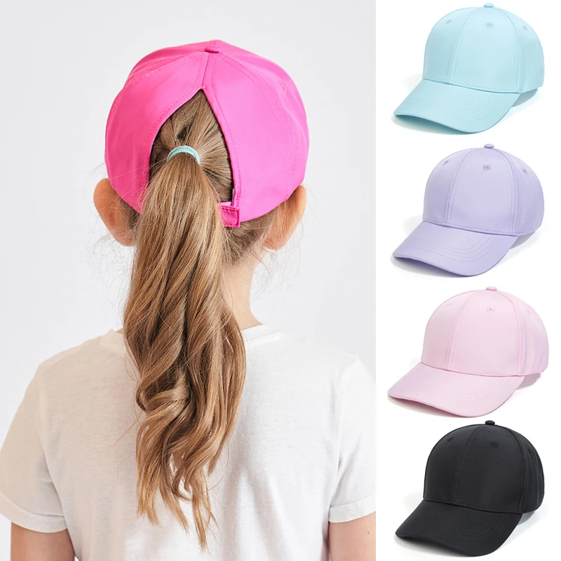 Fashion High Ponytail Kids Boy Hat Sun Hats Baseball Caps Adjustable Solid Color Print Travel Caps Baby Children Peaked Caps Hat 1