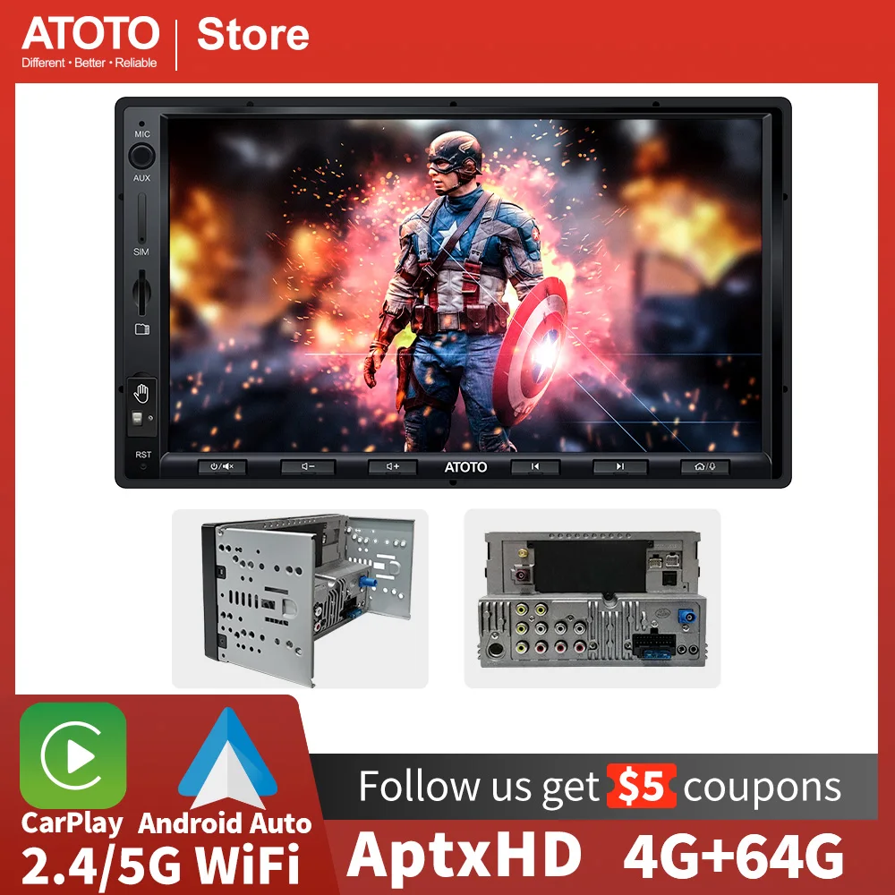 8-Core 4GB+64GB Double Din Android Car Stereo Radio Apple Carplay & Android  Auto,10 Inch IPS Touch Screen Car Radio with Bluetooth,GPS in-Dash