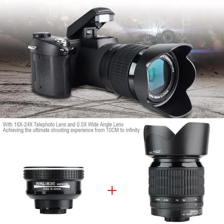 HD 2023 POLO D7100 Digital Camera 33Million Pixel Auto Focus Professional SLR Video Camera 24X Optical Zoom Three Lens Bag