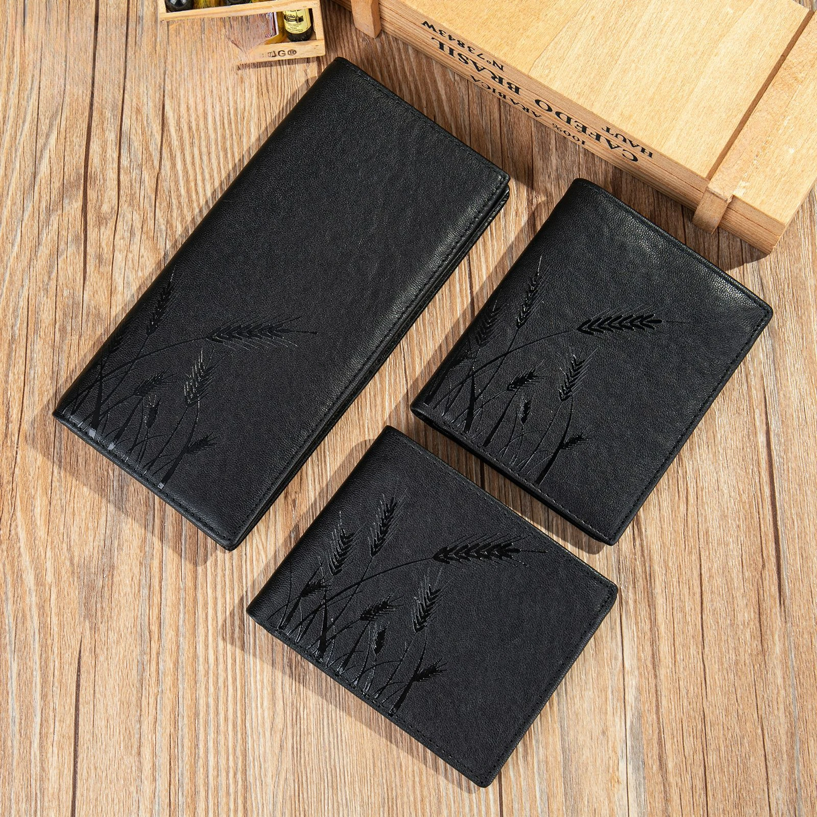Men's Wallet Handmade Wallet Men's Cowhide Leather Leather Dollar Straw Pattern Card Bag Multi Card Position Men's Leather Bag