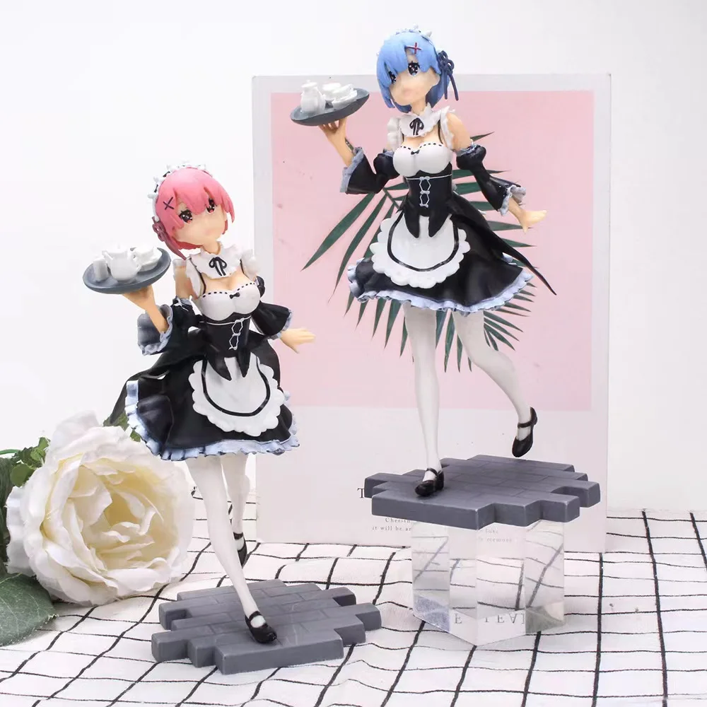 

18CM 2 types Anime Re:Life in A Different World From Zero Ram Rem Apron Maid Dress Up Figure Doll PVC Collection Model Toys gift