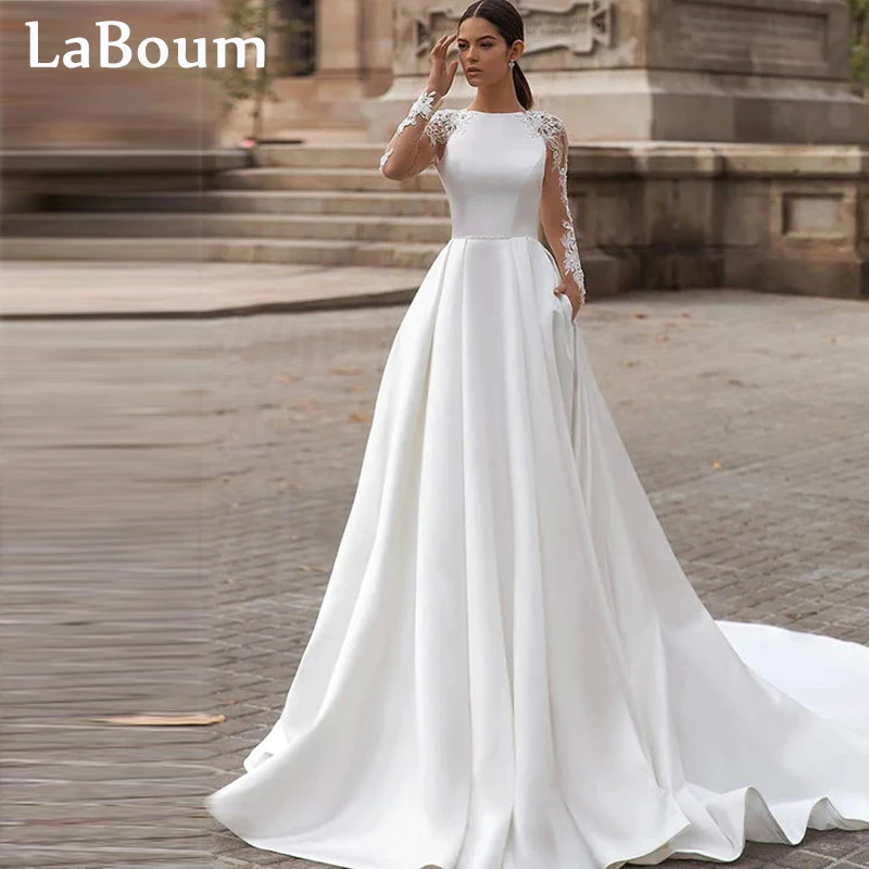 

LaBoum Elegant Wedding Dresses for Bride 2023 Appliques O-neck Lace A-line Pleated Bridal Gowns Vestidos de Novia فستان حفلات ال