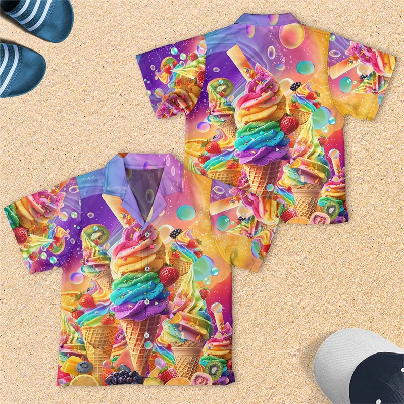 Abstract Icecream 3D Printed Lapel Blouse Hawaiian Chocolate Cone Ice Cream Boy Blouses Popsicle Aloha Short Sleeve Beach Shirts 2