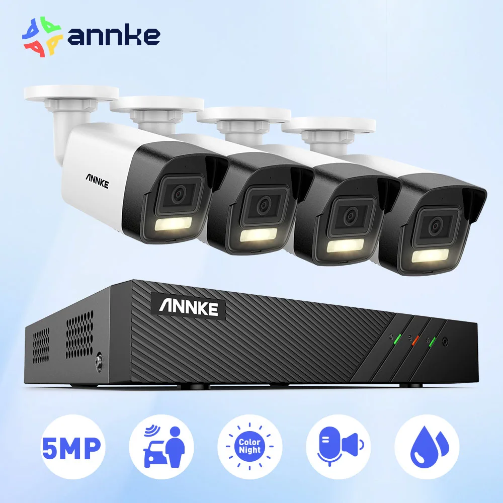 ANNKE-Sistema de Segurança de Vídeo, Câmera PoE AI, Spotlight Mais Inteligente, Câmeras de Vigilância por Vídeo, Áudio Bidirecional H.265 +, 5MP, 3K