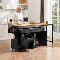 Kitchen Islands with Extendable Dining Table, 81.7" Mobile Kitchen Storage Islands, Rolling Kitchen Cart with Trash Cabinet 3