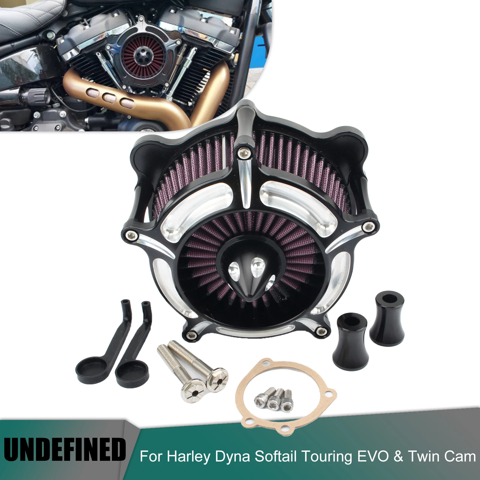 

Motorcycle Filter turbocharger High Flow Air Cleaner intake System black For Harley Dyna EVO FXR 93-17 Softail FXST 93-15