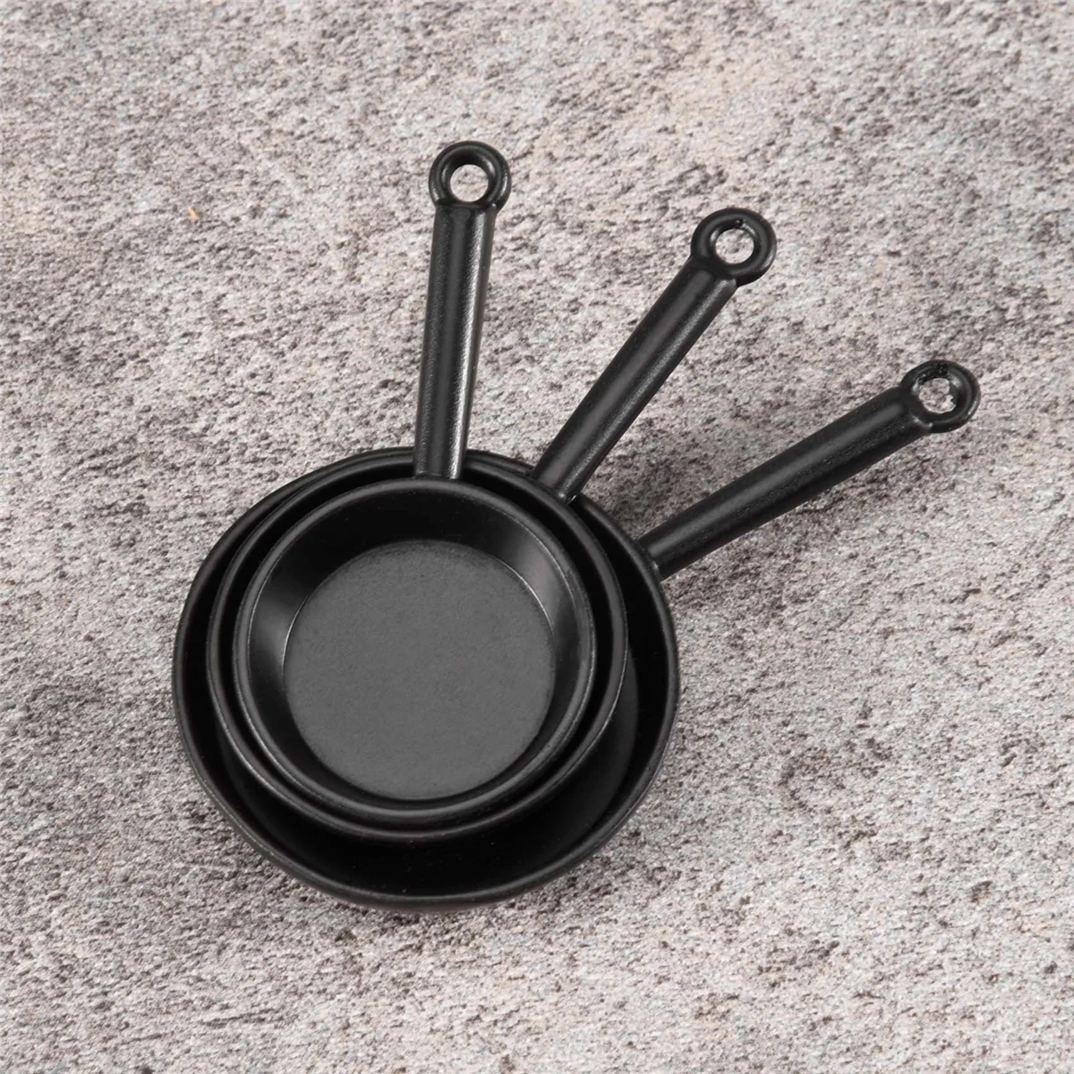 1/12 Scale 3pcs Dollhouse Miniature Metal Frying Pans Cooking Pot Cookware Kitchen Accessory Black 6
