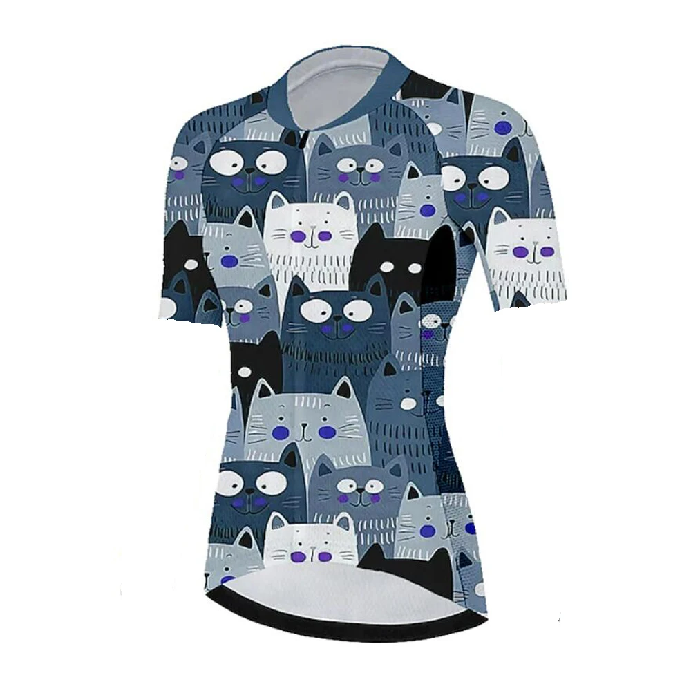 Cartoon Cat Women Cycling Jersey Funny Short Sleeve Road Bike Shirt Mtb Jersey Clothing Triathlon Roupas Femininas