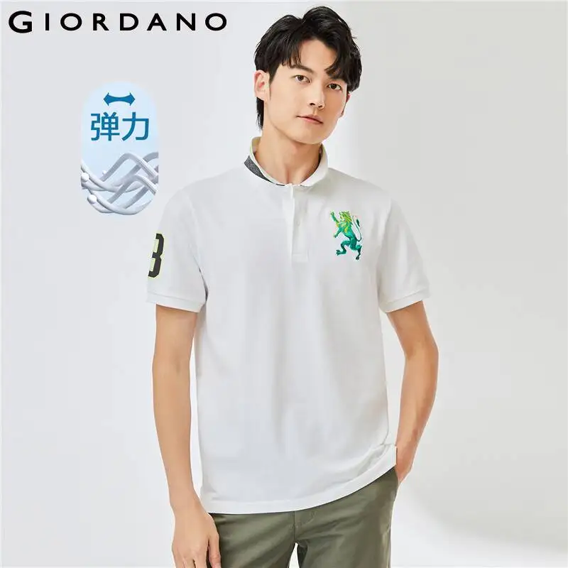 

Рубашка-поло Giordano мужская с коротким рукавом, дышащая повседневная, с 3D вышивкой льва, разные цвета, 01011422