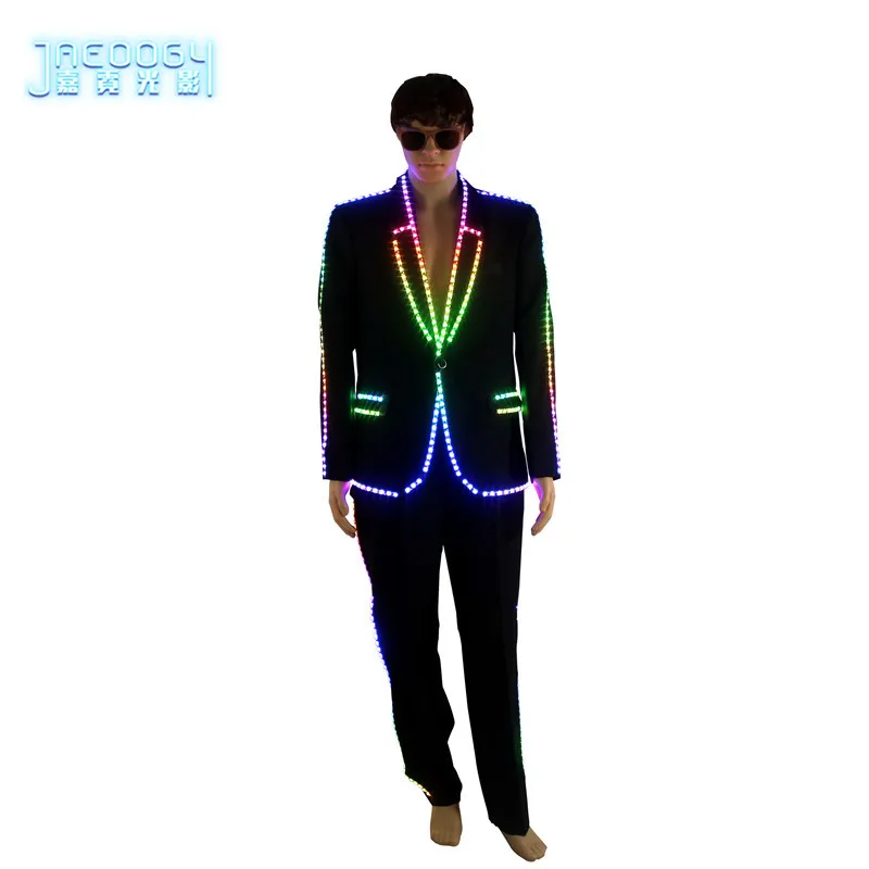 풀 컬러 픽셀 LED 조명 재킷 코트, 무대 댄스 의상, 트론 RGB 라이트 업, 무대 세트 의상