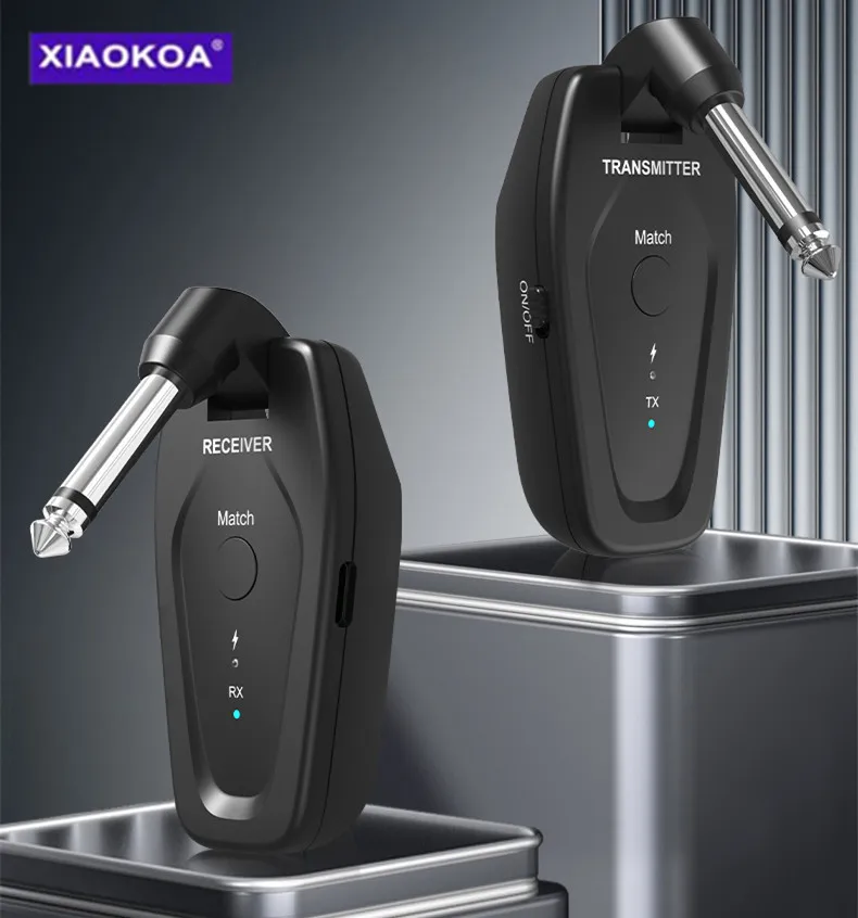 XIAOKOA 무선 변속기 시스템 일렉트릭 기타 리시버 및 송신기 내장 배터리, USB 충전식