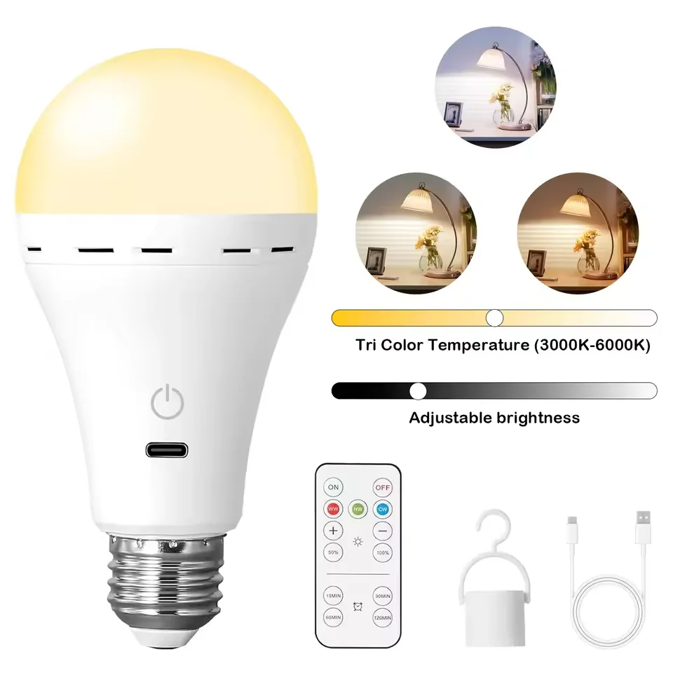 3/RGB color USB Led Bulb Rechargeable Light Bulb Smart Bulb Dimmable E27 Bulbs with Timing Cordless Battery Operated Light Bulb