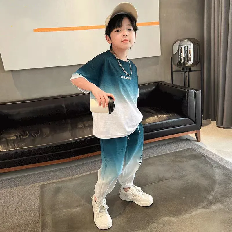 

Kids Boys Summer Set 2023 New Summer Childrens Short Sleeve Two Piece Set For Middle And Big Childrens Fashion Two Piece Set