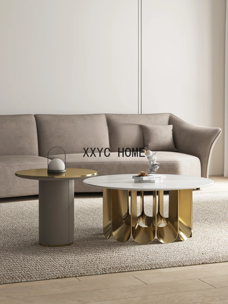 

Современный журнальный столик в стиле люкс с каменной тарелкой для гостиной дома маленькой квартиры белый креативный Простой Круглый Чайный Столик