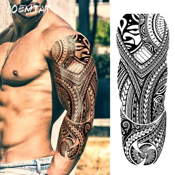 Adesivo per tatuaggio temporaneo impermeabile con manica a braccio completo grande Macchina tribale indiana Tartaruga Totem Tatoo falso Body Art Uomo Donna Gamba