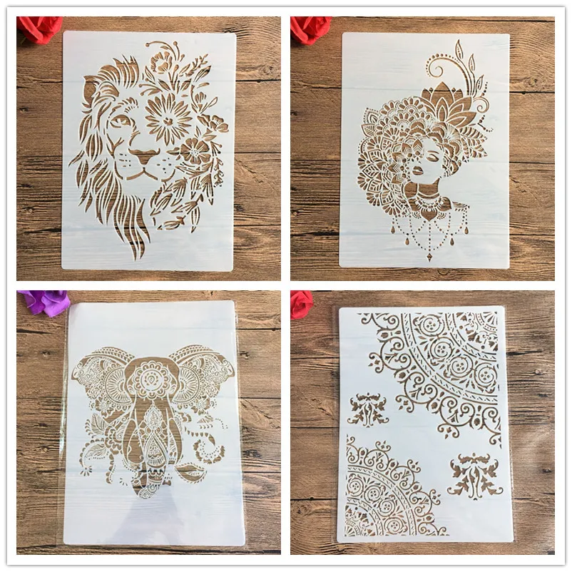 A4 29 * 21cm  DIY Stencils Wall Painting Scrapbook Coloring Embossing Album Decorative Paper Card Template,wall. mandala skull