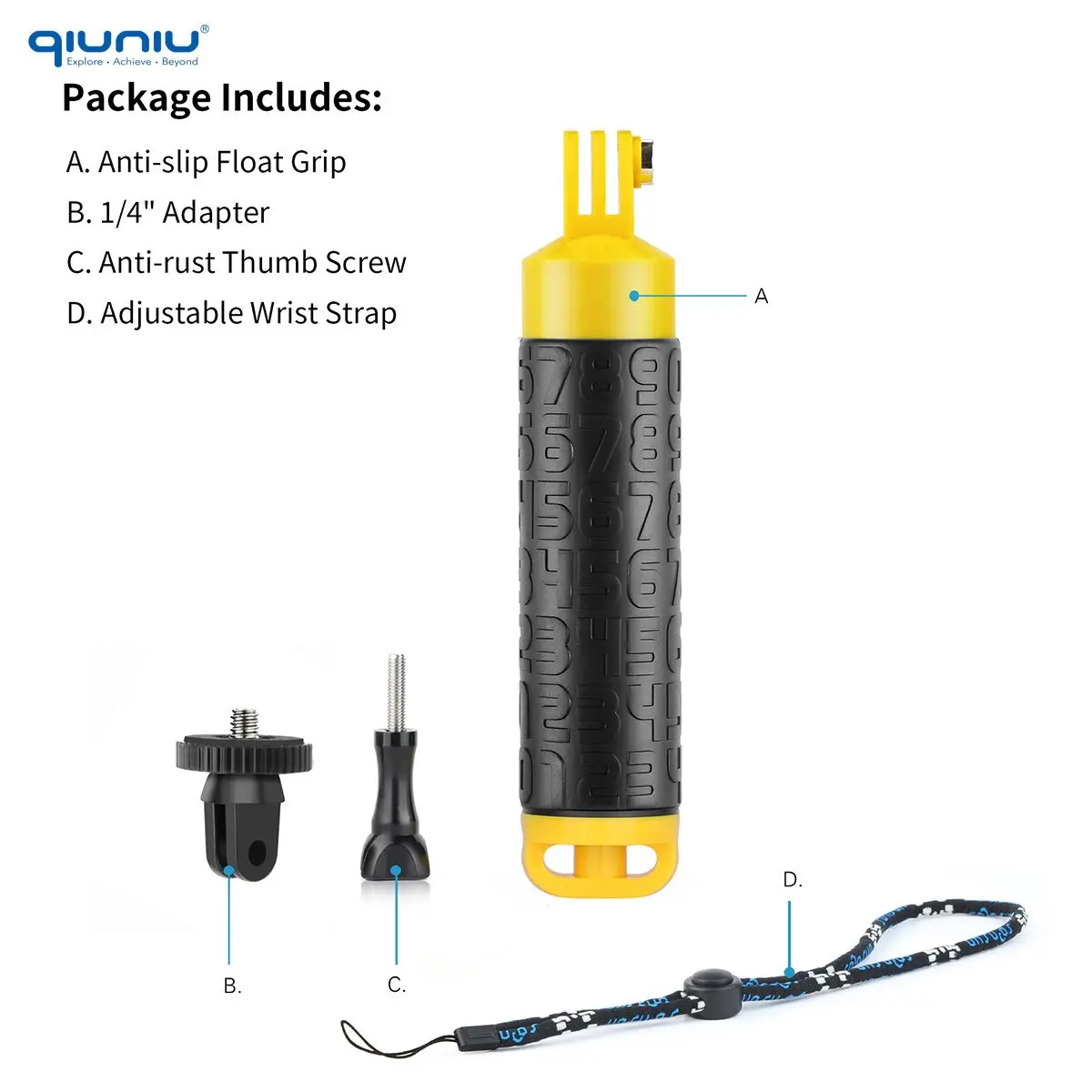 QIUNIU 플로팅 핸드 그립, 미끄럼 방지 고무 손잡이, 고프로 히어로 Akaso Insta360 SJCAM DJI 액션 카메라 액세서리