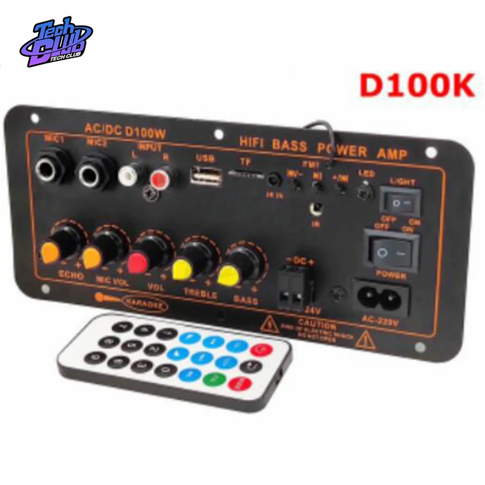 

100W Bluetooth-compatible Audio Amplifier Board D100 Subwoofer Dual Microphone AMP Module 12V 24V 220V Medie Player