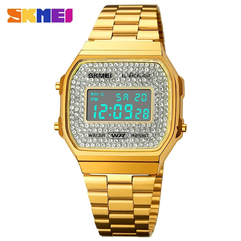 

SKMEI 1808 reloj hombre Fashion Masonry Digital Watch Men Business Steel Band Waterproof Electronic Mens Wristwatches Male Clock