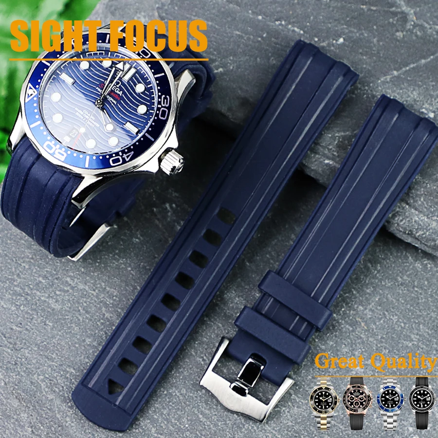 

20mm Curved End Rubber Watch Strap for Omega New Seamaster 300 Diver's Watch Bands Commander 007 Watch Strap OMG Belt Bracelets