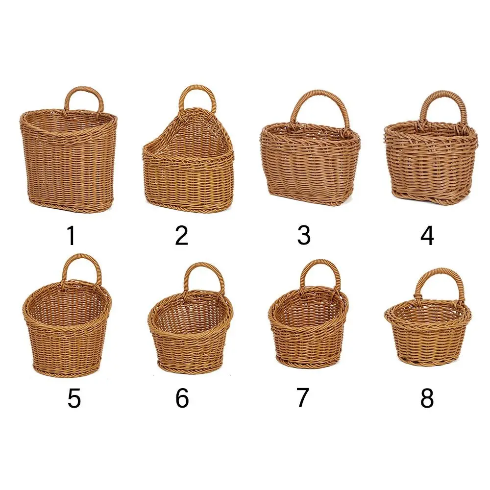 Imitation Rattan Kitchen Storage Basket Home Decoration with Handle Hand-woven Hanging Baskets Vegetable Fruit Flower Brown 5