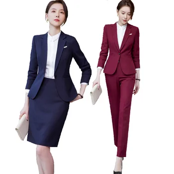 Ladies Office Work Wear Blazers Formal OL Styles Business Suits Pants and Jackets Coat Spring Autumn Professional Career Set 1