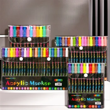 Pennarelli Acrilici Professionali per Uso Artistico, 24-120 Colori, Doppia Punta Fine e a Pennello, Adatti per Pietra, Legno, Calligrafia