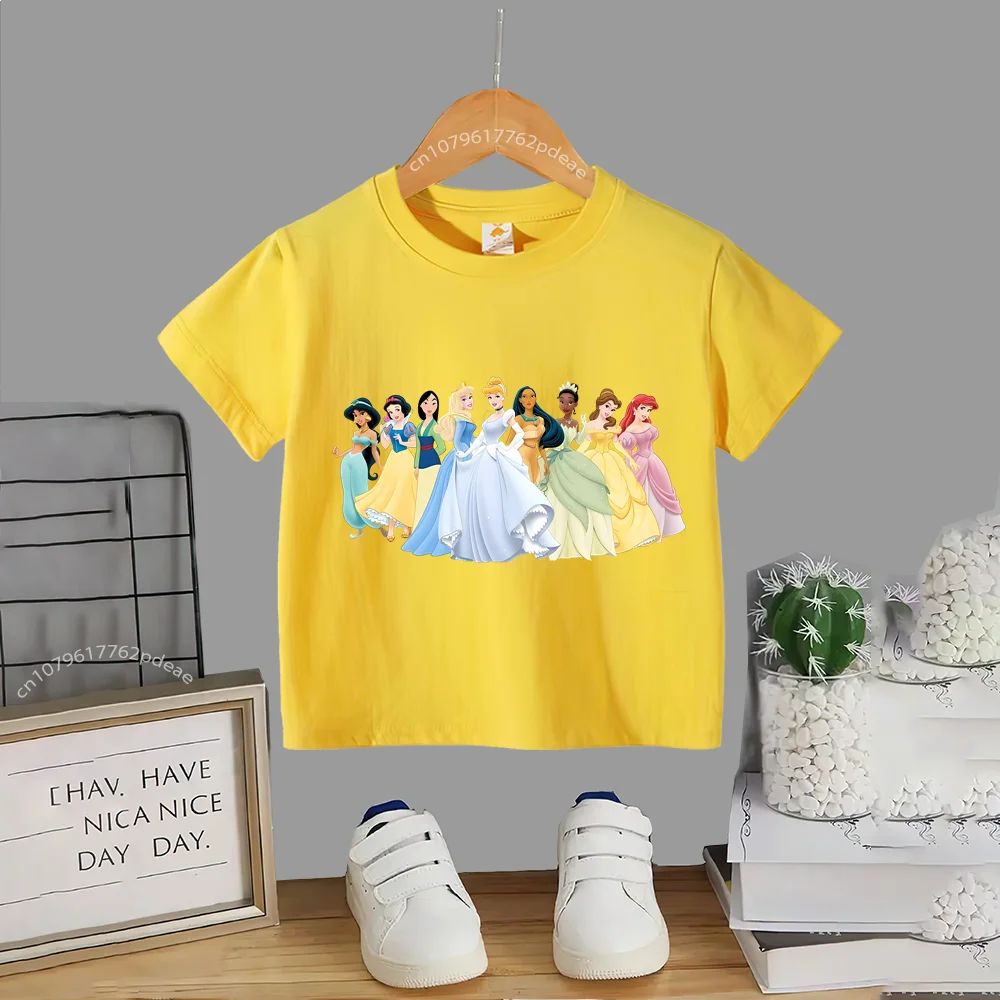 Disney Teen Summer Clothing 100% Cotton T-shirt Beautiful Barbie Princess Kids Short Sleeve Top Cotton T-shirt Boys Girls Comfor 3