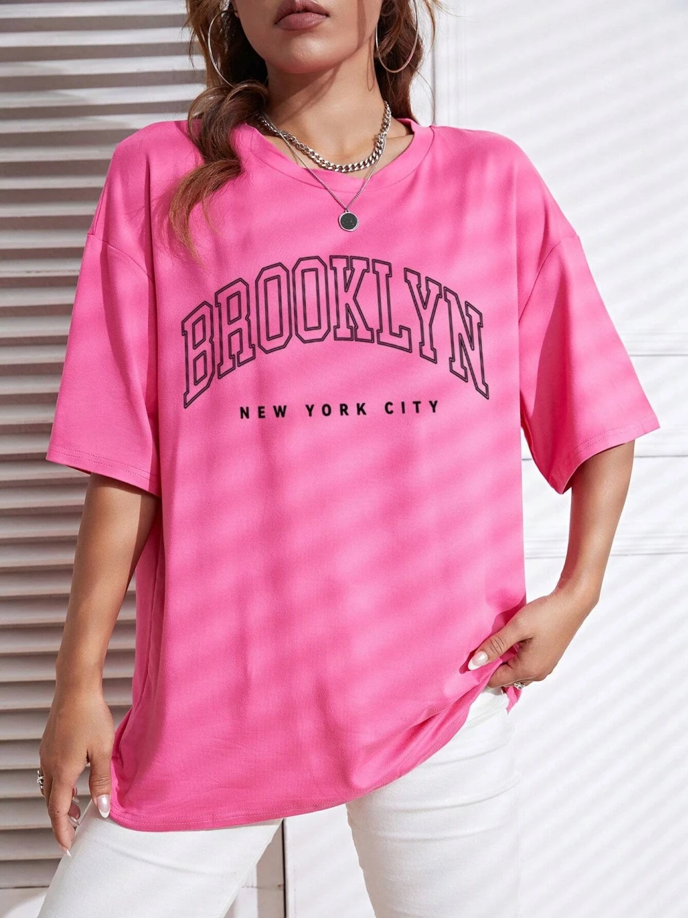 T-shirt à Col Rond Imprimé Pour Femme, T-shirt Décontracté Confortable, T- Shirt De Sport D'été, Brooklyn, New York, Mode En Coton