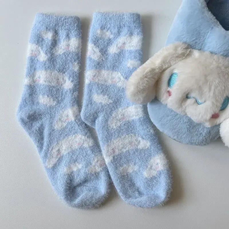 New Kuromi Cinnamoroll Melody Socks Kawaii Sanrio Plush Sock Floor Socks Sleeping Socks Warm Christmas Girl Birthday Gift images - 6