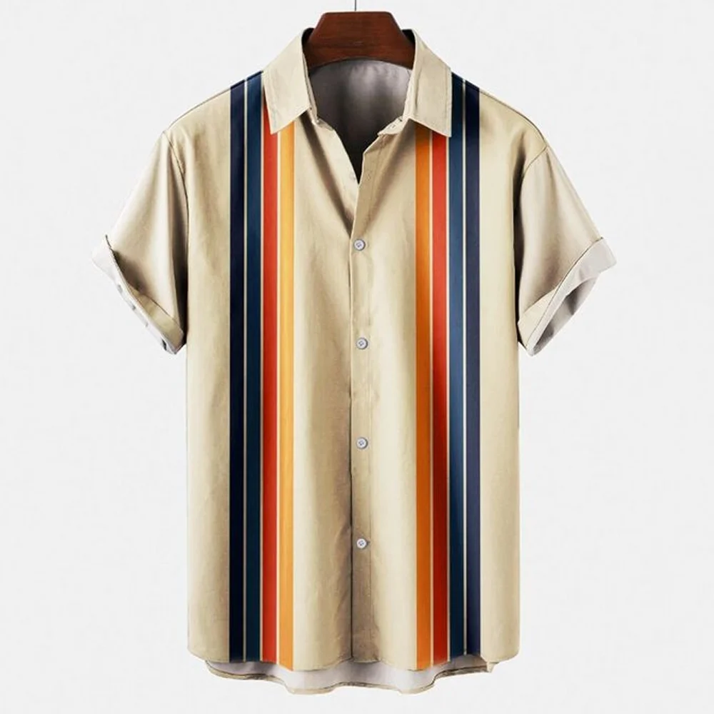 

Mens Hawaiian Shirts Harajuku Summer Fashion Short Sleeve Button Stripe Print Loose Casual Beach Vacation Aloha Shirt Dazn Man