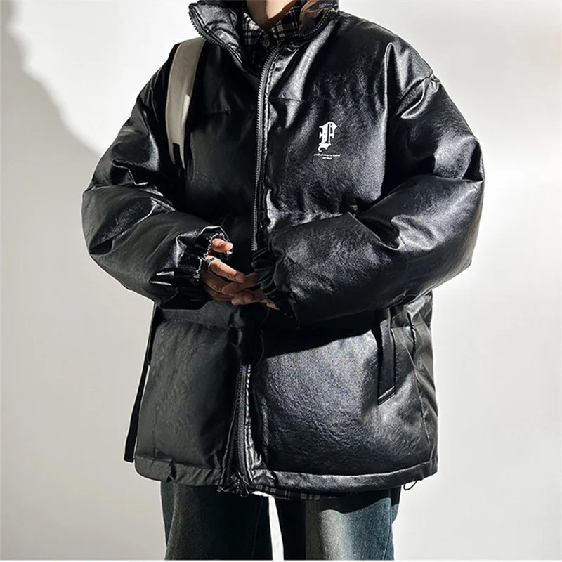 

Men's Casual and Versatile Loose Fitting Warm Pu Leather Cotton Jacket Winter Men's Fashion Trend Stand Collar Cotton Jacket