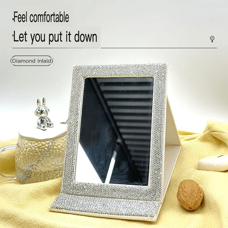 가벼운 다이아몬드가 박힌 화장 거울, 대형 접이식 거울, 휴대용 기숙사 종이 거울, 휴대용 드레싱 거울