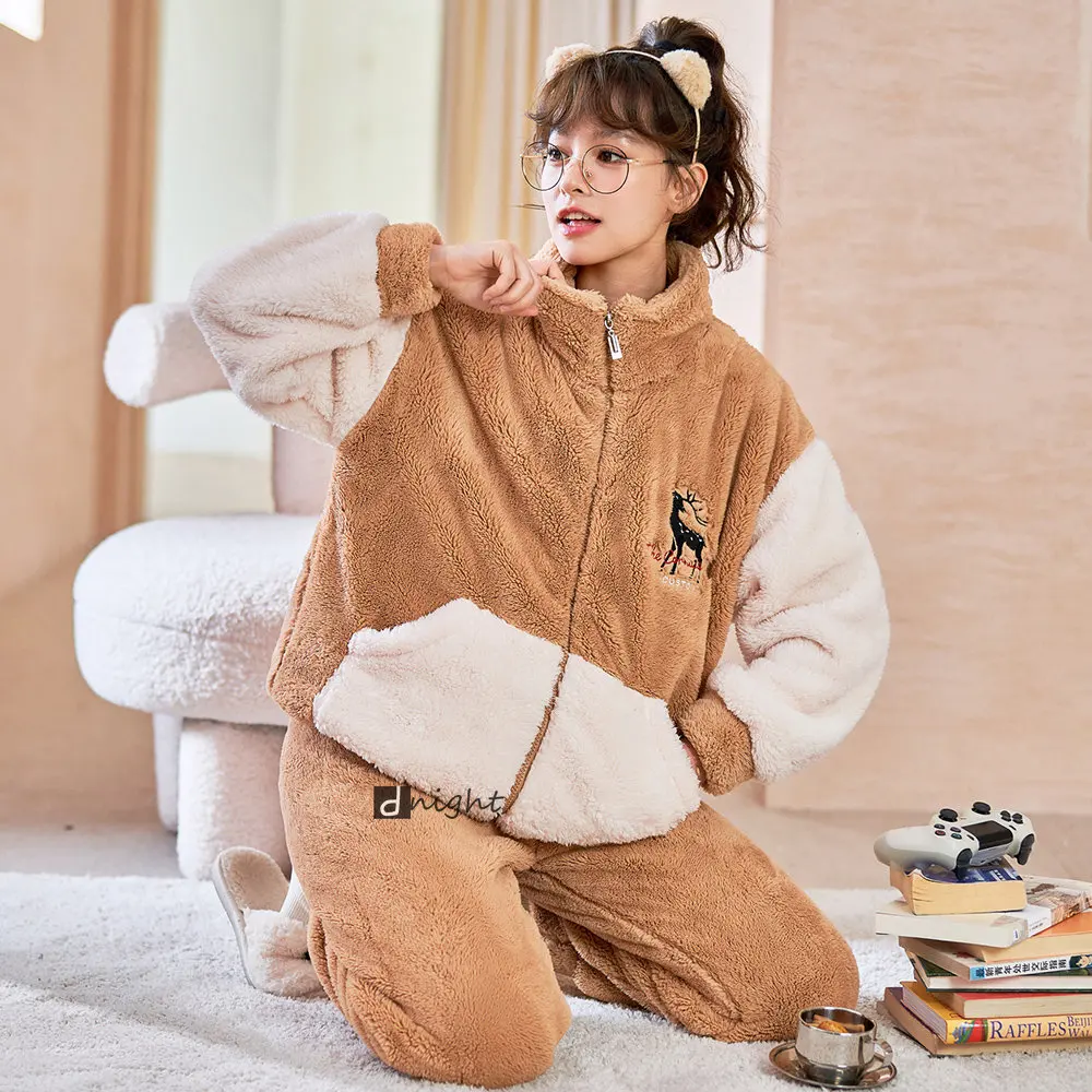 Oversize 6XL Women's Thick Warm Flannel Pajama Set Kigurumi with Hood  Cartoon Shaggy Terry Women's Cute Night Suits Outer Wear