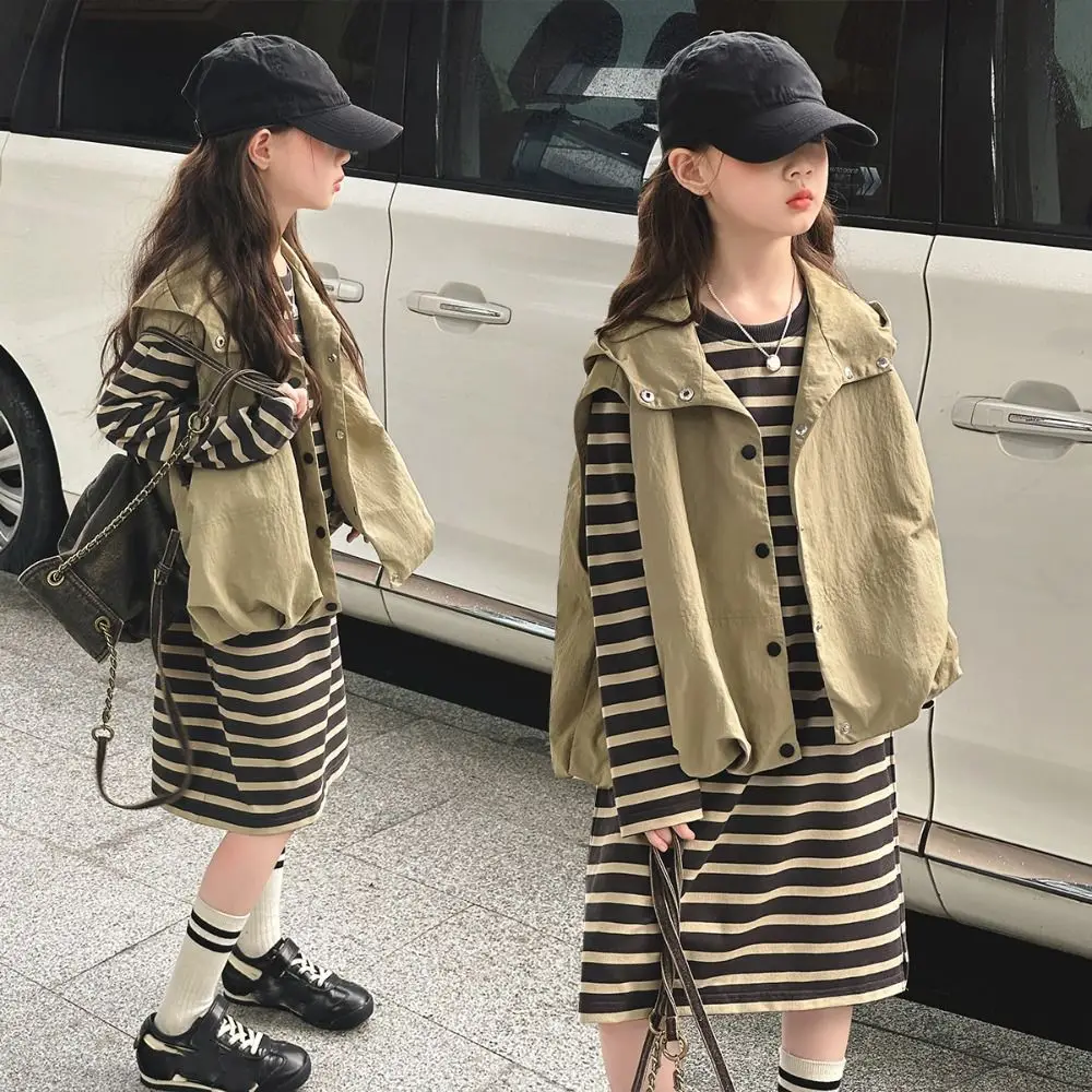 Two Pieces Set Y2K Children's Wear Suit Teens Sweet Waistcoat Dress Suit Autumn Summer Slim Fit Girls Clothes Set Summer