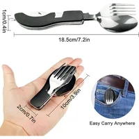 7 in 1 Multifunctional Outdoor Tableware Survival Tools Stainless Steel Foldable Fork Spoon Knife Picnic Camping Dinnerware 5