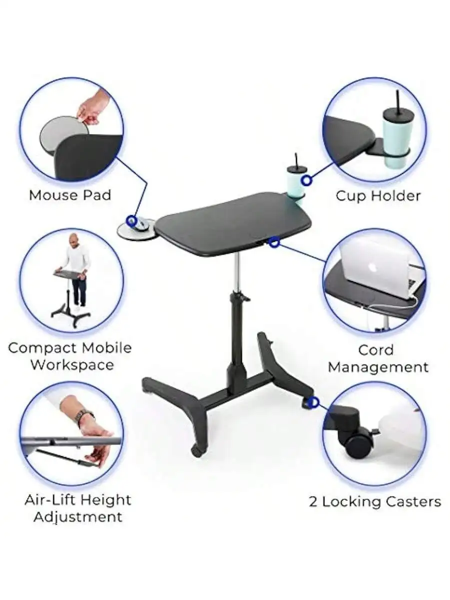 Stand Steady Cruizer Express Mobile Podium | Portable Laptop Stand with Pull Out Mouse Pad and Cup Holder | Pneumatic Si 4