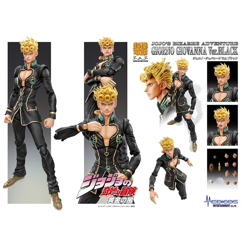 

In Stock 100% Original Medicos JoJo's Bizarre Adventure Super Action Statue Giorno Giovanna Black Figure Model Anime Toys