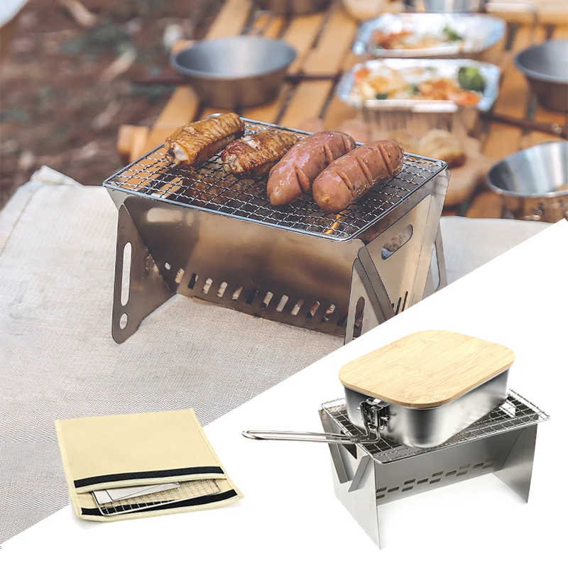 Wood Burning Stove Portable Foldable Grill Outdoor Camping Cookware Barbecue BBQ 