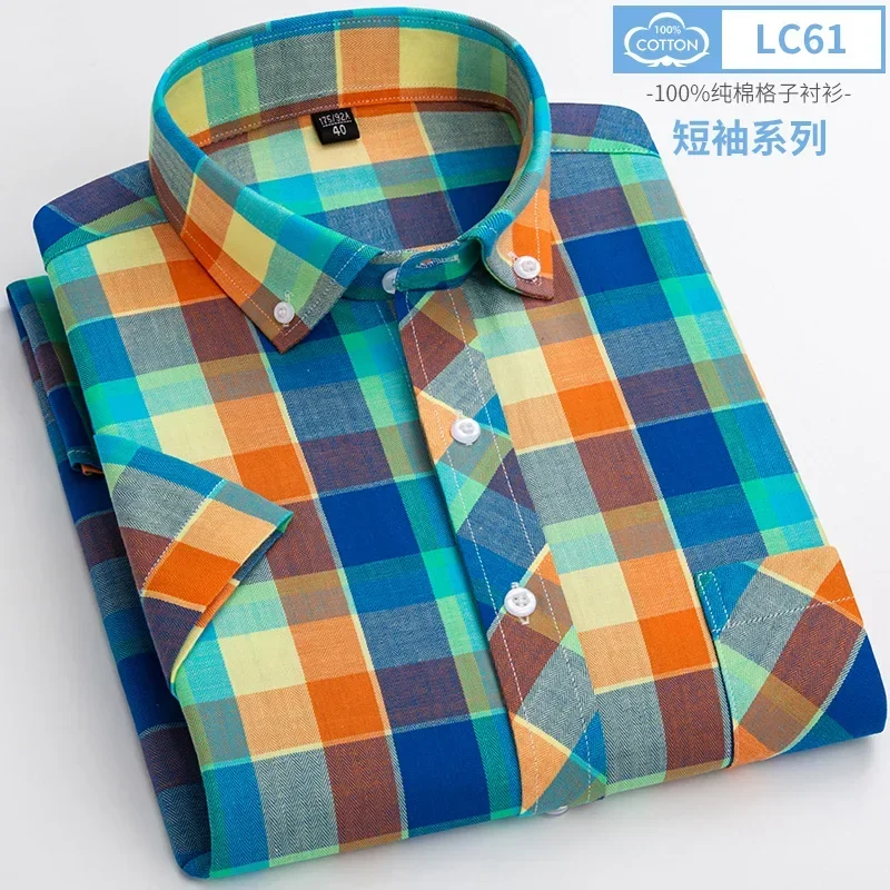 100% Cotton Plaid Young Men Summer Short Sleeve Casual Shirts Plus Size S-8XL Fashion Super Large casual short sleeved shirt,short sleeved shirt