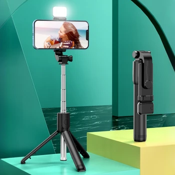 All In One Expandable Portable IPhone Tripod Selfie Stick Selfie Stick With Remote With Detachable BT Wireless Remote Compatible 1