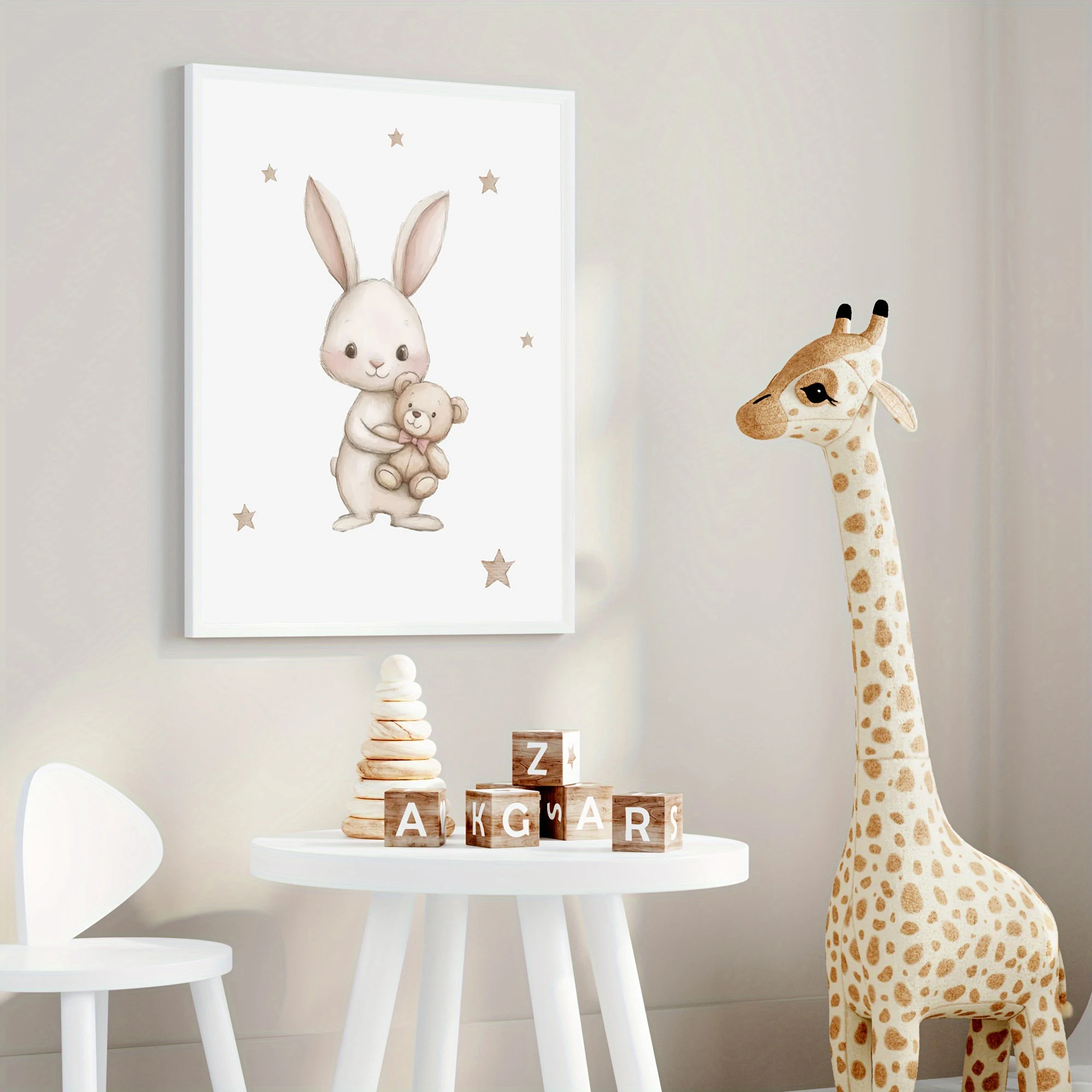 3 custom-named rabbit-themed children's room artworks ,watercolor rabbit decorative painting,personalized bedroom and home decor 4