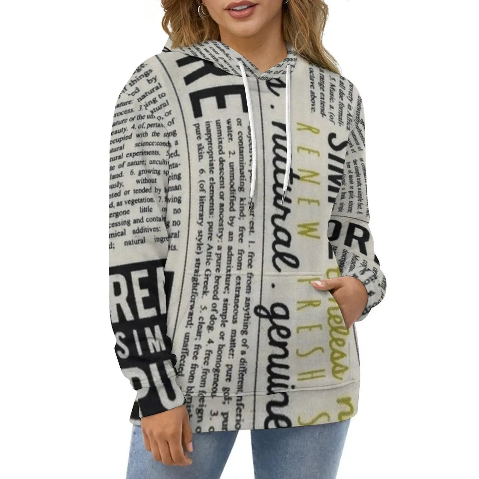 

Retro Newspaper Hoodies Spring Black Letter Print Hip Hop Oversize Hoodie Woman Long Sleeve Aesthetic Casual Hooded Sweatshirts