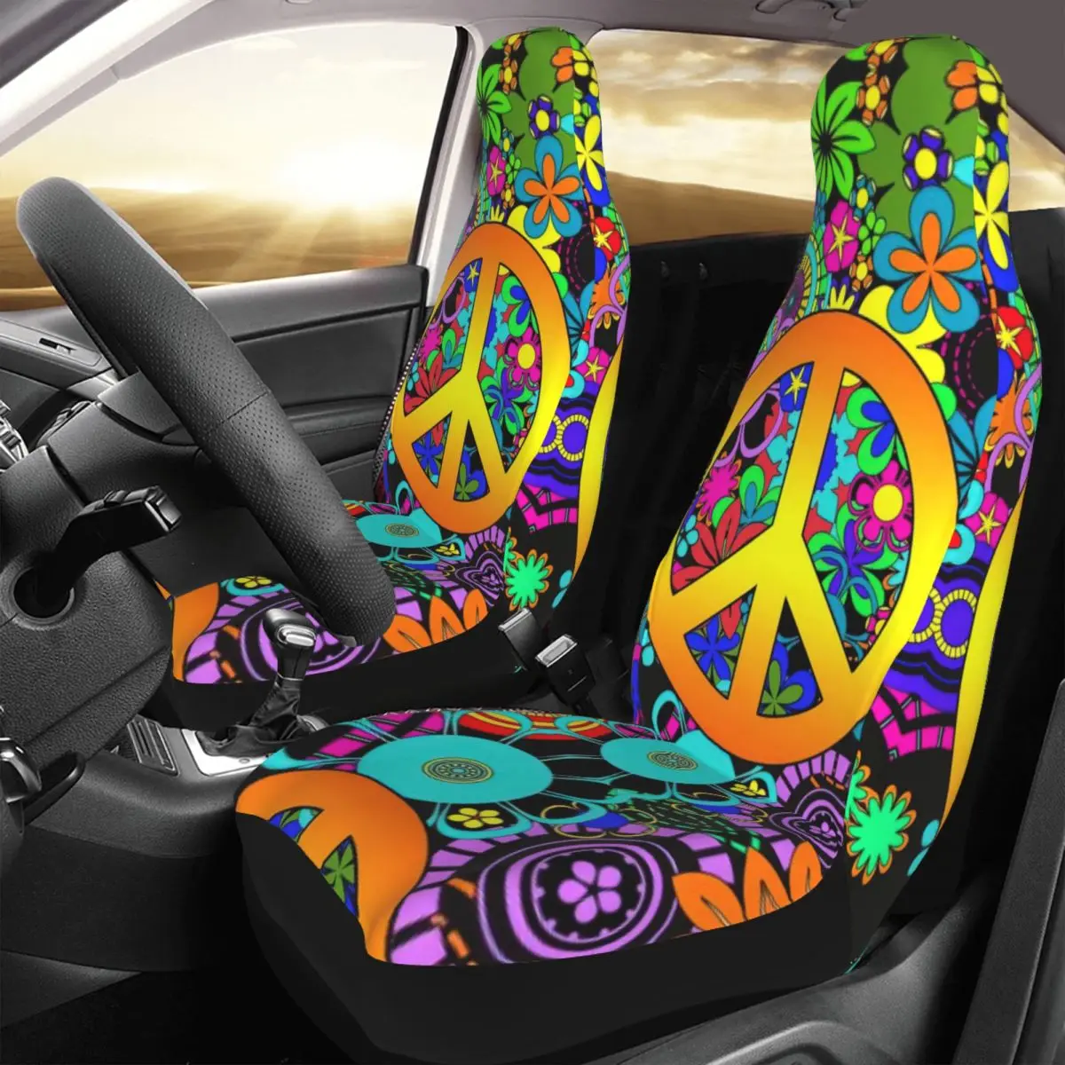 

Peace Floral Garden Car Seat Cover Custom Printing Universal Front Protector Accessories Cushion Set