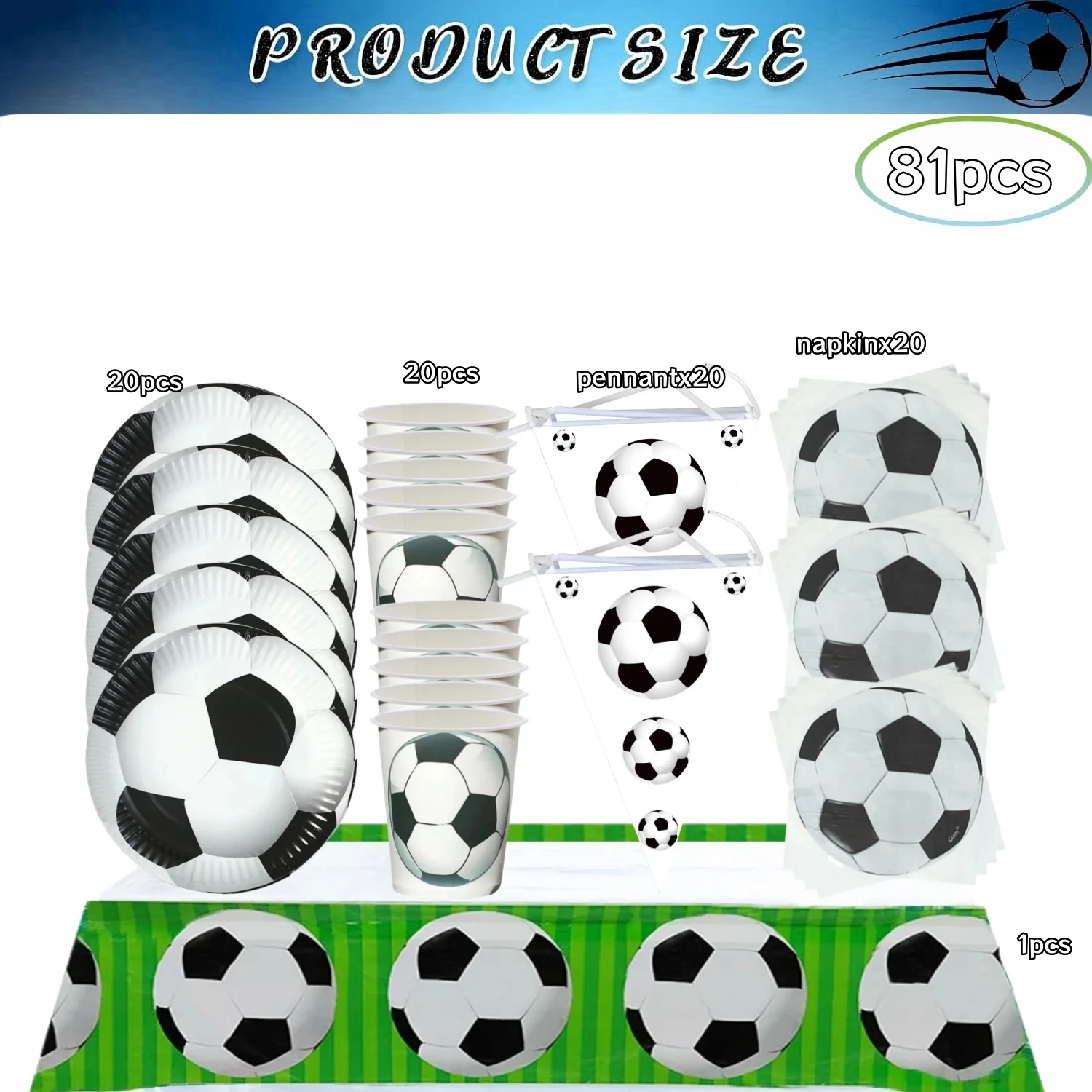 thumbnail image 1 of Decoración de fiesta de cumpleaños de fútbol para niños, vajilla desechable de fútbol, mantel, plato, taza, regalo, suministros de fiesta deportiva para niños, 20pepole, 1 of 5