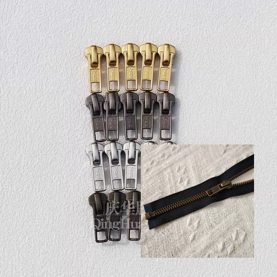 YKK 5  자동 잠금 금속 지퍼 액세서리, 골동품 구리 풀 헤드 슬라이더 재킷 코트 수리 수리 재봉 액세서리, 50 개/로트