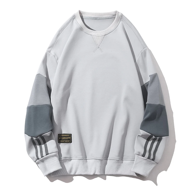 Spring Autumn Men's Contrasting Pullover Round Neck Striped Screw Thread Patchwork Long Sleeve Sports Hoodies Casual Tops