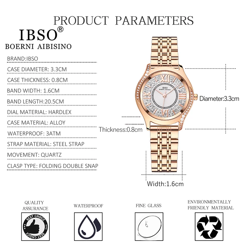 IBSO #8883 New Luxury Brand Women Quartz Watch 3ATM Waterproof Iced Out Zircon Watch Ladies Valentine's Day Gift For Girlfriend